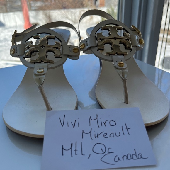 Tory Burch sandals low heel ivory leather like new - Picture 1 of 7